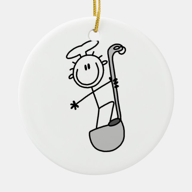 Stick Figure Chef With Ladle Ceramic Tree Decoration (Front)