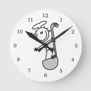 Stick Figure Chef With Ladle Round Clock