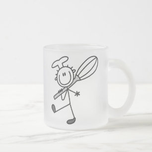 Stick Figure Chef with Whipper Frosted Glass Coffee Mug