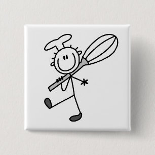 Stick Figure Chef With Whisk 15 Cm Square Badge