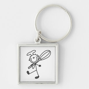 Stick Figure Chef With Whisk Key Ring