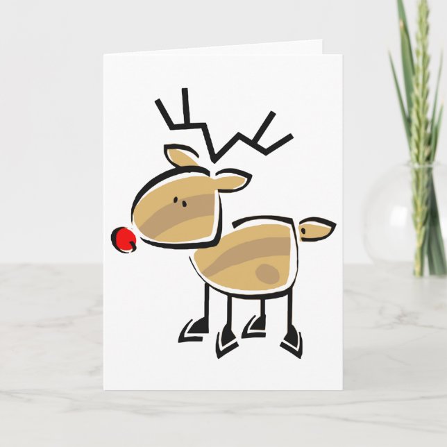 Stick Figure Christmas Reindeer Holiday Card (Front)