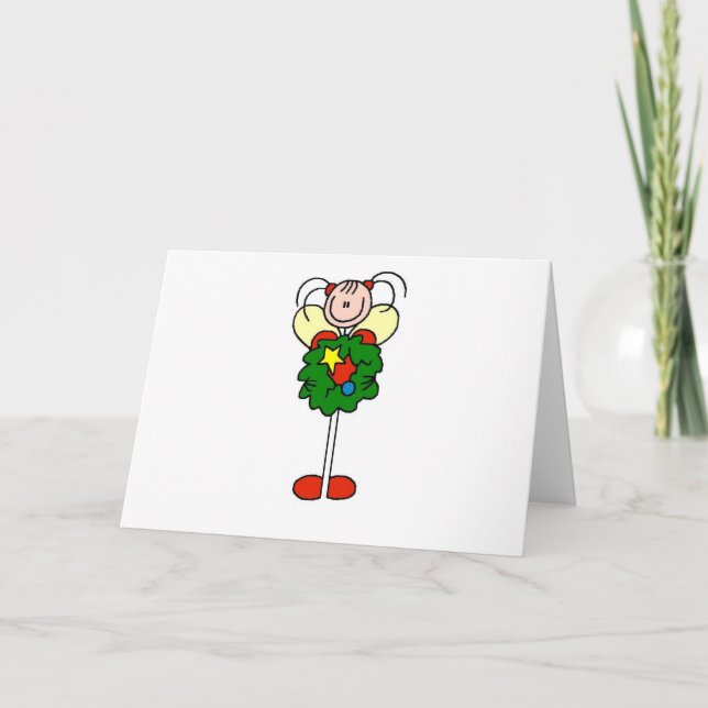 Stick Figure Christmas Wreath Girl Holiday Card (Front)