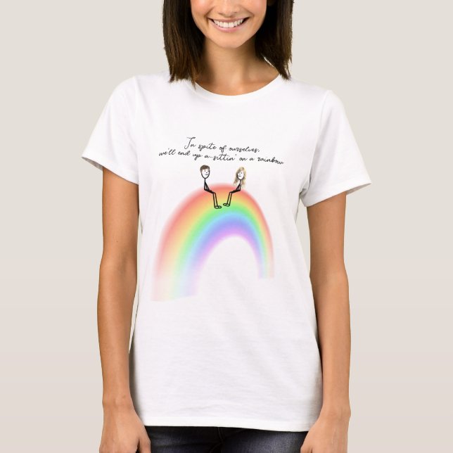 Stick Figure Couple Sitting On a Rainbow T-Shirt (Front)