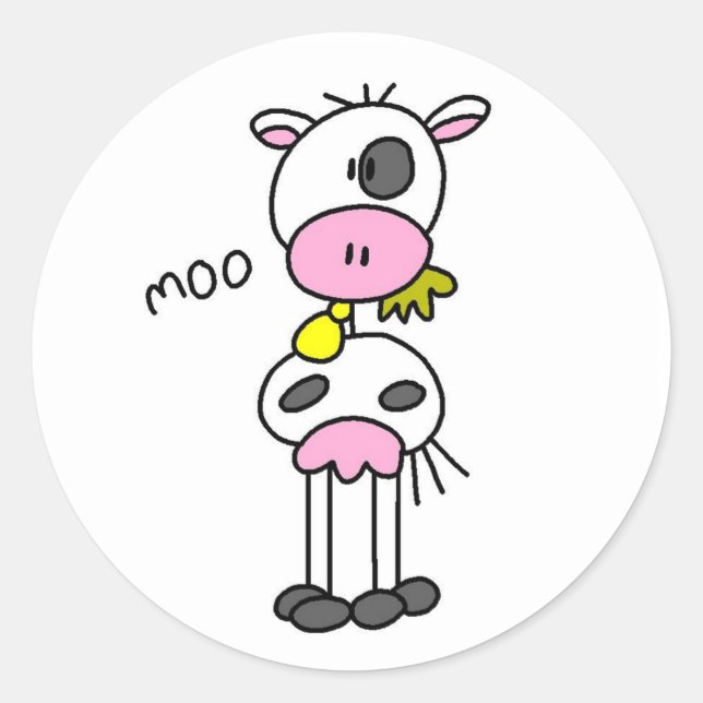Stick Figure Cow Classic Round Sticker (Front)