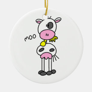 Stick Figure Cow T-shirts and GIfts Ceramic Tree Decoration