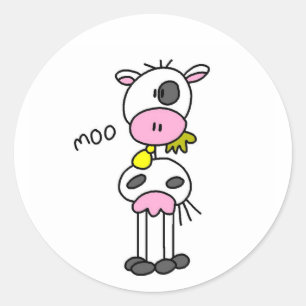 Stick Figure Cow Tshirts and Gifts Classic Round Sticker