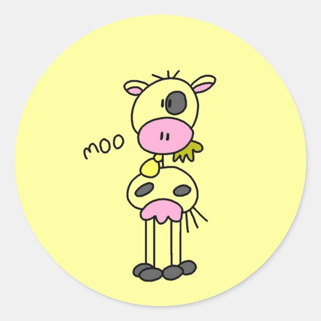 Stick Figure Cow Tshirts and Gifts Classic Round Sticker (Front)