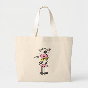 Stick Figure Cow Tshirts and Gifts Large Tote Bag