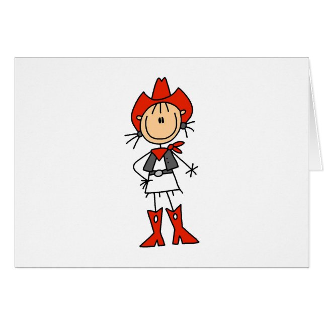 Stick Figure Cowgirl Red Hat and Boots Cards (Front Horizontal)