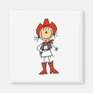 Stick Figure Cowgirl Red Hat and Boots Magnet