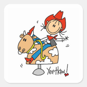 Stick Figure Cowgirl Yee Haw T-shirts and Gifts Square Sticker