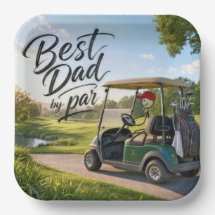 Stick Figure Dad Golfer in a Golf Cart Paper Plate