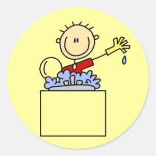 Stick Figure Doing Dishes Classic Round Sticker