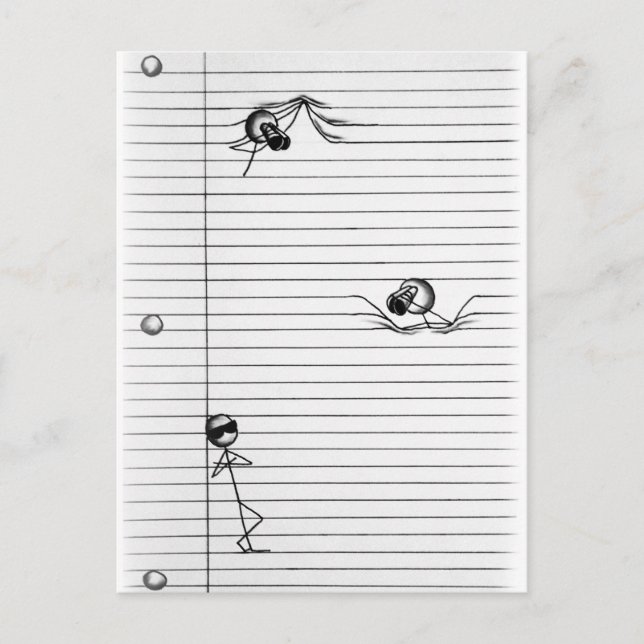 Stick Figure Drawing of Spies and Spy on Lines Postcard (Front)
