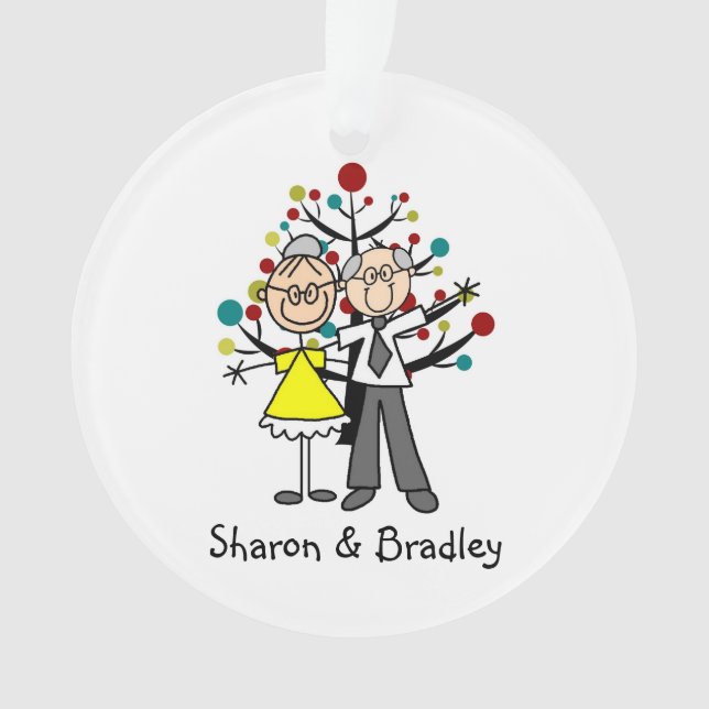 Stick Figure Elderly Couple Acrylic Ornament (Front)