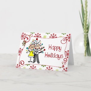 Stick Figure Elderly Couple Christmas Holiday Card