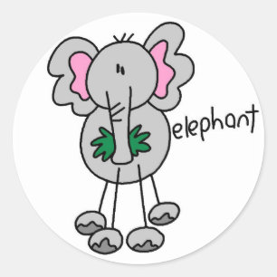 Stick Figure Elephant Tshirts and Gifts Classic Round Sticker