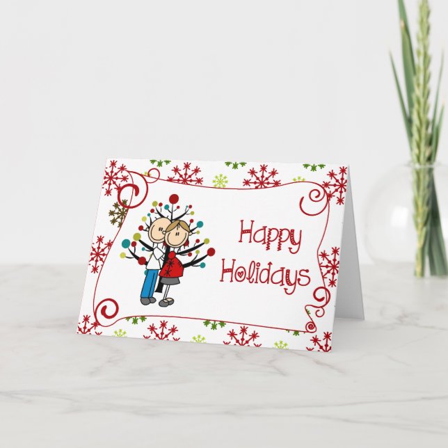 Stick Figure Expectant Couple Christmas Holiday Card (Front)