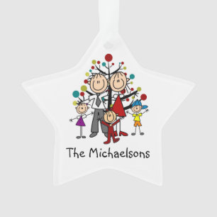 Stick Figure Family of 5 Acrylic Ornament