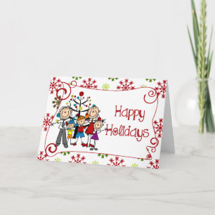 Stick Figure Family of Five Christmas Holiday Card