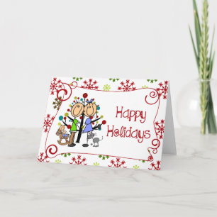 Stick Figure Family With Cat Christmas Holiday Card