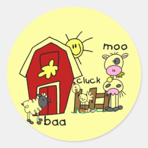 Stick Figure Farm Animals Tshirts and Gifts Classic Round Sticker