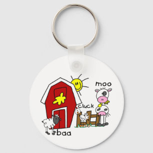 Stick Figure Farm Animals Tshirts and Gifts Key Ring