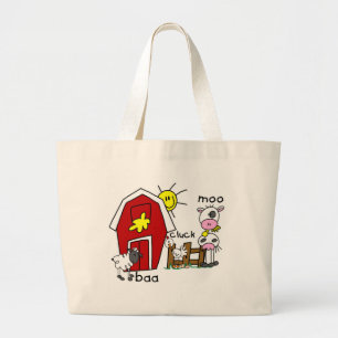 Stick Figure Farm Animals Tshirts and Gifts Large Tote Bag