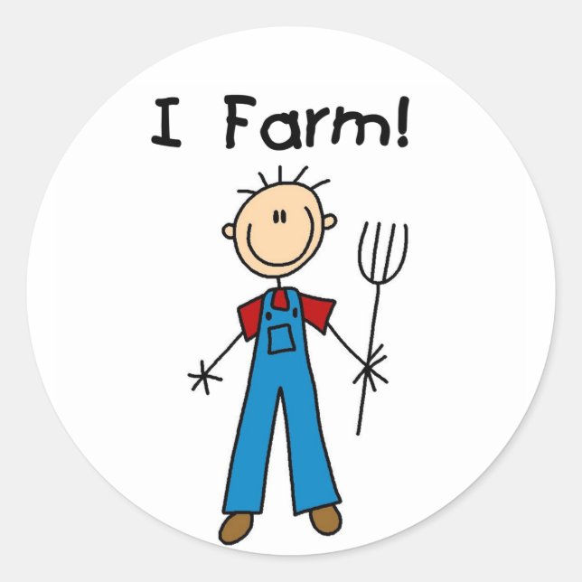 Stick Figure Farmer Tshirts and Gifts Classic Round Sticker (Front)