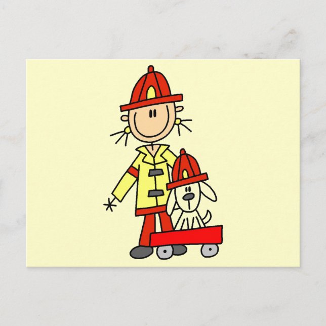 Stick Figure Firefighter with Dalmation Postcard (Front)
