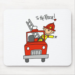 Stick Figure Firefighter with Fire Engine Mousepad