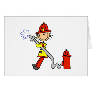 Stick Figure Firefighter with Hose Cards