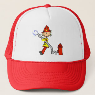 Stick Figure Firefighter with Hose Hat