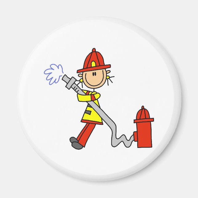 Stick Figure Firefighter with Hose Magnet (Front)