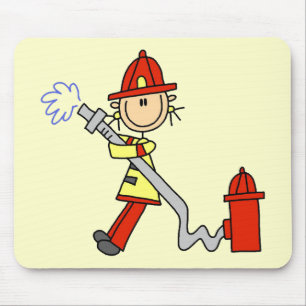 Stick Figure Firefighter with Hose Mouse Pad