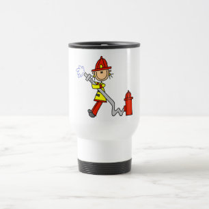 Stick Figure Firefighter with Hose Travel Mug