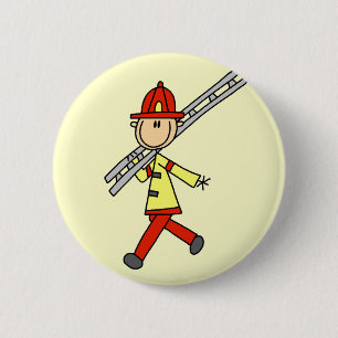 Stick Figure Firefighter with Ladder 6 Cm Round Badge