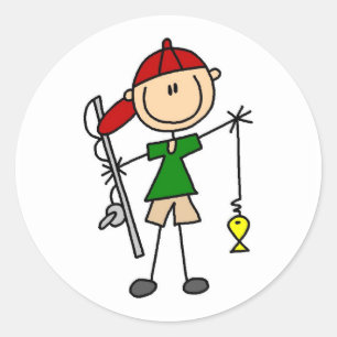 Stick Figure Fishing Tshirts and Gifts Classic Round Sticker