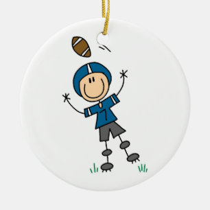 Stick Figure Football Blue Ceramic Tree Decoration