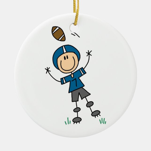Stick Figure Football Blue Ceramic Tree Decoration (Front)