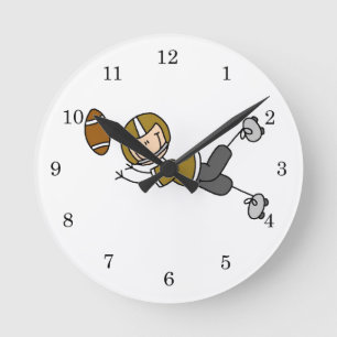 Stick Figure Football Gold Round Clock