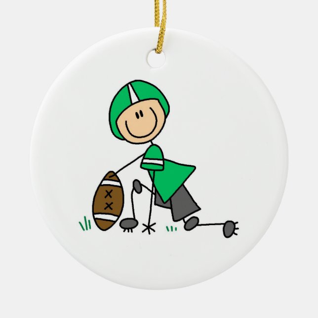 Stick Figure Football Green Ceramic Tree Decoration (Front)