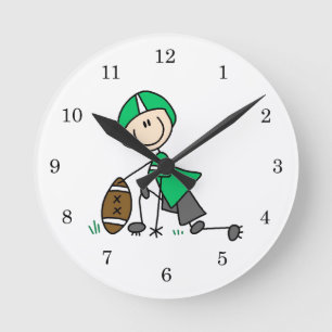 Stick Figure Football Green Round Clock