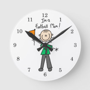 Stick Figure Football Mum Round Clock