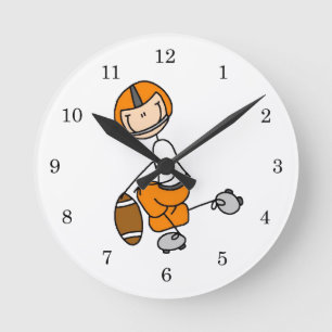 Stick Figure Football Orange Round Clock