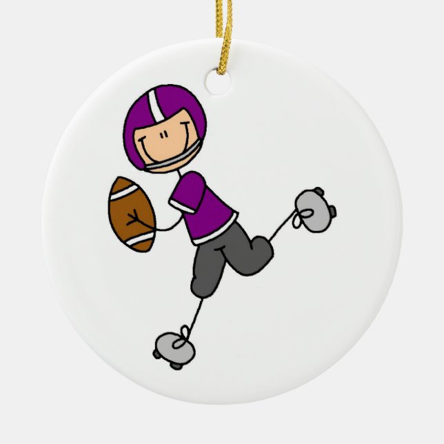 Stick Figure Football Purple Ceramic Tree Decoration (Front)
