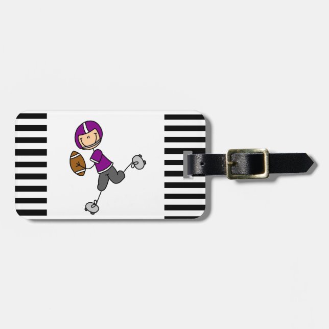 Stick Figure Football Purple Luggage Tag (Front Horizontal)