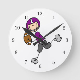 Stick Figure Football Purple Round Clock