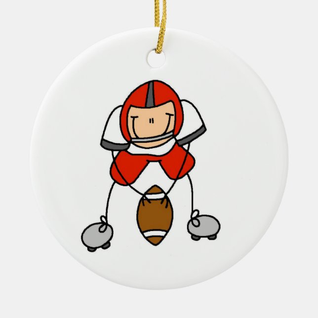 Stick Figure Football Red Ceramic Tree Decoration (Front)